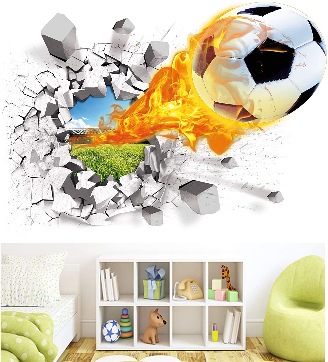 U-Shark® Soccer Wall Decals for Bedroom 3D Soccer Wall Stickers for Boys Rooms Soccer Wall Décor Stickers Removable Vinyl Sports Decal Wall Murals Decoration Nursery Christmas Birthday Gifts