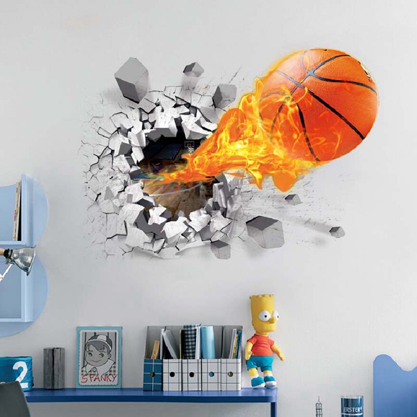 U-Shark® 3D Self-Adhesive Removable Basketball Wall Decals Stickers Basketball Wall Stickers Decals Wall Decor Wall Decor Sports Decals Wall Murals Decoration Décor Poster Nursery
