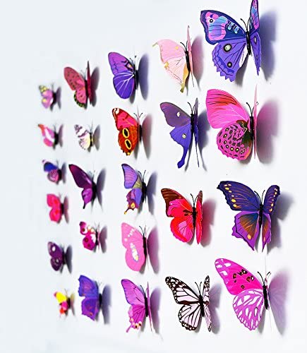 U-Shark®  3D Butterfly Wall Decor, 48Pcs 3 Sizes 4 Colors, Removable Wall Stickers Butterfly Wall Decals for Party Decoration Kids Bedroom Wallpapers Decor Poster